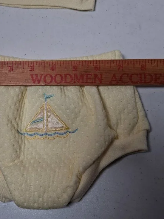 Vintage Baby Outfit Small Steps 6/9 Mos Yellow Sailboat Shirt Set Nautical 2 Pc - Picture 5 of 16